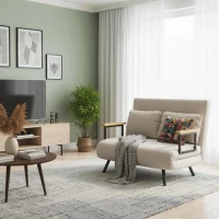 HOMCOM, Canapea Extensibilă 3 în 1, Cu Spătar Reglabil, Material tip catifea, 102x73x81 cm, Bej(m-9)