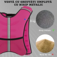 HOMCOM Vestă cu Greutăți 8kg Respirabilă cu Buzunar și Bretele, din Țesătură Oxford, 40x35 cm, Roz(m-5)