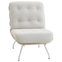 HOMCOM Butaca de Salón Tapizada en Lino con Asiento Acolchado Soporte con Listones Estructura de Acero Crema(m-11)