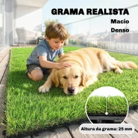 Outsunny Relva Sintética de 22 Peças Tapete Relva Artificial 30x30 cm com Altura de Relva 25 mm Drenagem Automática Verde(m-4)