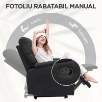 HOMCOM Fotoliu Reclinabil Manual la 60° cu Extra Căptușeală din Țesătură și Suport pentru Picioare, Negru(m-4)