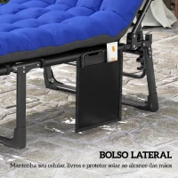 Outsunny Conjunto de 2 Espreguiçadeiras Dobráveis com Apoio de Cabeça, Almofadas, Bolso Lateral e Encosto Reclinável em 5 Posições Azul(m-7)