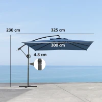 Outsunny Ombrellone Decentrato con Base e Croce, Prese d'Aria e Manovella, in Metallo e Poliestere, 3x3.25 m, Blu(m-3)