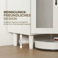 HOMCOM Sideboard Küchenschrank mit Schublade, 2 Schränken, Offenem Fach, geriffelter Acrylglastür 80 x 34 x 91 cm Weiß+Eiche(m-7)