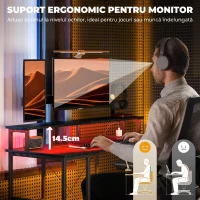 HOMCOM Birou Reversibil pentru PC cu Prize Electrice, Lumini, Suport Monitor și Raft, 120x50 cm, Negru(m-6)