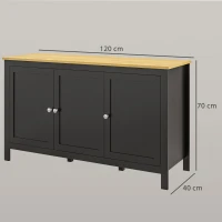 HOMCOM Aparador Sala de Estar com 3 Portas e Prateleiras Ajustáveis Estilo Moderno 120x40x70 cm Preto e Madeira(m-3)