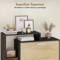 HOMCOM Mobile Portascarpe: 2 Cassetti a Ribalta, Ripiani, Nero e Legno Naturale.(m-7)
