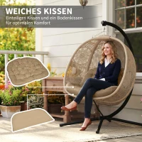 Outsunny Hängesessel Gartensessel Korbsessel, Boho-Stil, 116 x 125 x 172 cm, Sand + Schwarz(m-4)