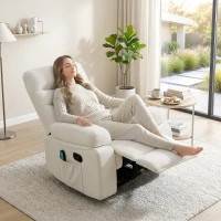 HOMCOM Fauteuil de massage fauteuil relax avec fonction inclinable vibration chauffage, télécommande inclus, crème(m-2)