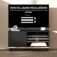 HOMCOM TV-Board auf Rollen mit Bremsen, TV-Möbel mit Schrank und verstellbarer Ablage, Schwarz und Eiche(m-6)