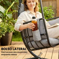 Outsunny Cadeira Suspensa Tipo Ovo com Suporte Cesto Dobrável Apoio de Cabeça Almofada Bolso Lateral Capacidade 120 kg Cinzento Escuro(m-9)