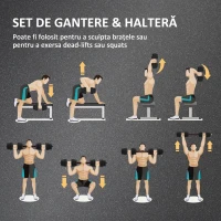 HOMCOM Set 2 Gantere Antiderapante cu 16 Discuri de Greutăți, Greutate Totală 30 kg, și Conector, din Oțel, HDPE și Nisip, Negru(m-4)