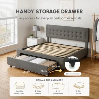 HOMCOM King Size Ottoman Bed Frame, with Front Drawer - Grey(m-6)