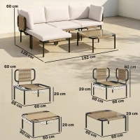 Outsunny Polyrattan Gartenmöbel Set 5-teilig mit 2 Eckstühlen, 2 Hocker und Tisch Breit & Tief Sitz abnehmbar Kissen Khaki(m-3)