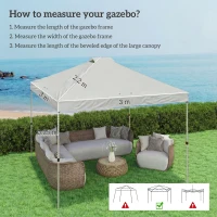 Outsunny Gazebo Roof Replacement UV50+ Waterproof Pop Up Canopy Cover with 8 Drainage Holes 3 x 3 m White(m-3)