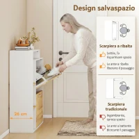 HOMCOM Mobile Portascarpe con 2 cassetti ribaltabili e ripiani, Bianco e Legno Naturale.(m-4)