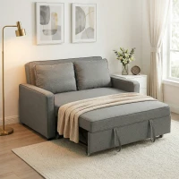 HOMCOM Divano Letto 2 Posti 3 in 1 con Schienale Regolabile in 3 Posizioni e 2 Cuscini, Tessuto Effetto Lino, Grigio(m-7)