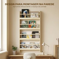 HOMCOM Estante de Parede com 4 Prateleiras para Livros Biblioteca Infantil para Casa Escritório Suporta até 30kg 59x12x113cm Madeira(m-4)