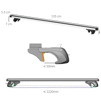 HOMCOM Barre Portatutto per Auto da 75 kg con Blocco e Chiavi di Sicurezza, in Alluminio e ABS, 135.3x5.7x7 cm, Argento(m-3)