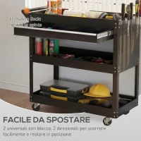 DURHAND Carrello 3 Livelli in Acciaio con Cassetto, Porta Utensili Laterale e Maniglia, Nero(m-4)