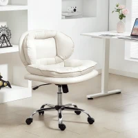 HOMCOM Silla de Oficina Piernas Cruzadas con Asiento Ancho Ruedas Altura Ajustable Doble Acolchado Función Basculante Gris(m-2)