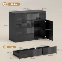 HOMCOM Modernes Sideboard, Stauraum-Sideboard mit 5 Schubladen, verstellbarem Regal, Soft-Close-Tür, Schwarz Hochglanz(m-3)