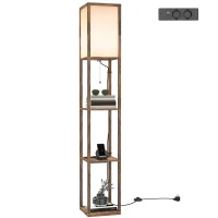 HOMCOM LED Stehlampe mit 3 Regalen, Stehleuchte mit E27 Fassung, 26 x 26 x 160 cm, für Wohn-/Schlafzimmer(m-11)
