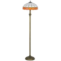 HOMCOM Tiffany-Style Floor Lamp with Handcrafted Stained Glass Shade, 152cm Tall Vintage Standing Lamp with Foot Switch and Dual Sockets for Living Room Bedroom, Bronze Tone and Orange(m-1)
