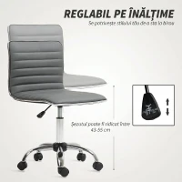 HOMCOM Scaun de Birou Ergonomic din Piele PU, cu Înălțime Reglabilă, Șezut Rotativ și Roți, Gri Închis(m-4)