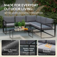 Outsunny Three-Piece L Shaped Garden Furniture Set with Cushions - Grey(m-5)