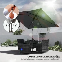 Outsunny Ombrellone Rettangolare da Giardino 3x2 m con Manovella, in Metallo e Poliestere, Grigio Scuro(m-4)