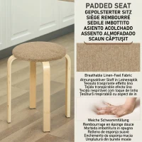 HOMCOM Polsterhocker im 4er-Set, stapelbar, lackierte Oberfläche, Holzbeine, Khaki(m-5)