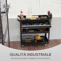 DURHAND Carrello 3 Livelli in Acciaio con Cassetto, Porta Utensili Laterale e Maniglia, Nero(m-6)