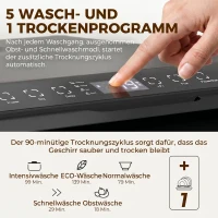 HOMCOM Tischgeschirrspüler, mit integriertem 6-Liter-Wassertank, 5 Programmen, 4 Gedecke, LED-Display Schwarz(m-5)