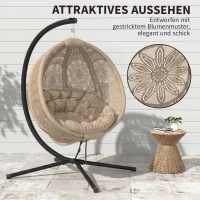 Outsunny Hängesessel Gartensessel Korbsessel, Boho-Stil, 116 x 125 x 172 cm, Sand + Schwarz(m-5)