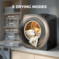 HOMCOM 5kg Vented Tumble Dryer, 1000W Compact Tumble Dryer with 5 Drying Modes, Stainless Steel Tub, Black(m-4)