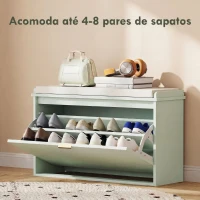 HOMCOM Banco Sapateira com Assento Acolchoado Gaveta Rebatível Prateleira Ajustável para Entrada ou Quarto 80x26x47,5 cm Verde Claro(m-5)