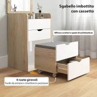 HOMCOM Tavolo da Trucco 3 in 1 con Specchio, Vano, 2 Cassetti e Sgabello, in Legno, 50x40x78 cm, Bianco e Rovere(m-6)