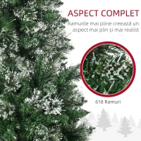 HOMCOM Brad de Craciun 180cm Artificial cu 240 Lumini LED si 618 Ramuri, Brad Acoperit cu Zapada Inalt si Ingust cu Postament din Otel(m-6)