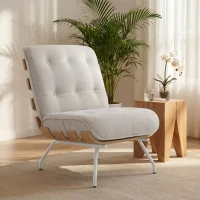HOMCOM Butaca de Salón Tapizada en Lino con Asiento Acolchado Soporte con Listones Estructura de Acero Crema(m-2)