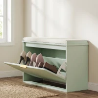 HOMCOM Banco Sapateira com Assento Acolchoado Gaveta Rebatível Prateleira Ajustável para Entrada ou Quarto 80x26x47,5 cm Verde Claro(m-6)