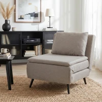 HOMCOM 1-Sitzer Schlafsessel, Clic-Clac 3 in 1 Schlafsessel mit verstellbarer Rückenlehne, Kissen, breite Sitzfläche, Hellbraun(m-6)