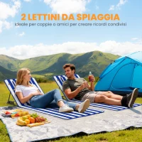 Outsunny Set 2 Materassini Mare con Schienale Regolabile su 4 Livelli, in Acciaio e Poliestere, 154x57x52 cm, Blu Bianco(m-5)