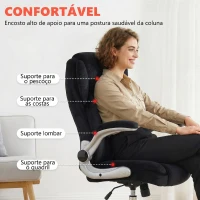 HOMCOM Cadeira de Escritório Apoios de Braços Rebatíveis Altura Ajustável Função Basculante e Estofada em Veludo 68x69x118 cm Preto(m-5)
