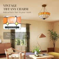 HOMCOM Tiffany Style Ceiling Light, Vintage Chandelier with 3 E27 Sockets, Semi Flush Mount for Living Room, Bulbs Not Included(m-4)