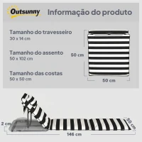 Outsunny Conjunto de 2 Esteiras de Praia Dobráveis com Encosto Ajustável e Encosto Acolchoado, 146x50x2 cm, Cinzento e Branco(m-3)