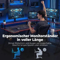 HOMCOM L-förmiger Computertisch mit Steckdosen, 128 cm Eckschreibtisch mit Monitorständer, Kopfhörerhaken & Getränkehalter(m-6)