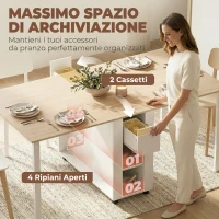 HOMCOM Tavolo Pieghevole per 6 Persone con 2 Cassetti e 4 Ripiani.(m-4)