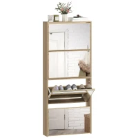 HOMCOM Scarpiera a Specchio a 4 Ante Antiribaltamento in Legno, 63x17x146 cm, color Legno(m-11)