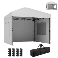 Outsunny Tenda Dobrável 3x3 m Pop-up com 3 Paredes Laterais 2 Janelas em Malha UPF50+ Altura Ajustável 3 Níveis Branco(m-12)